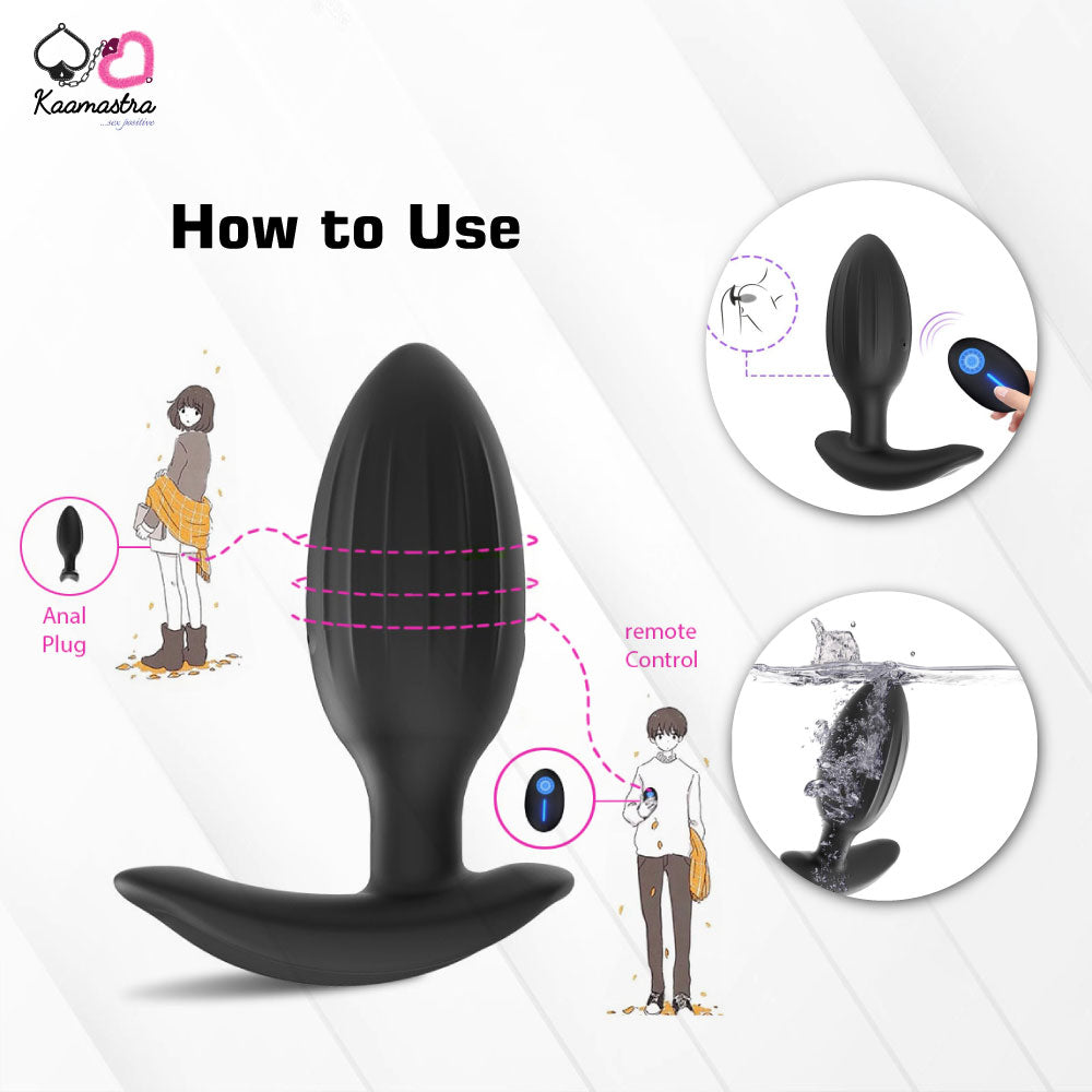 Black Silicone Remote control Anal Plug