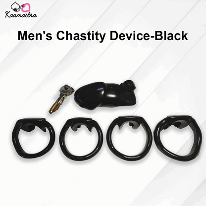 Men's chastity device with key on a white background, branded ''.