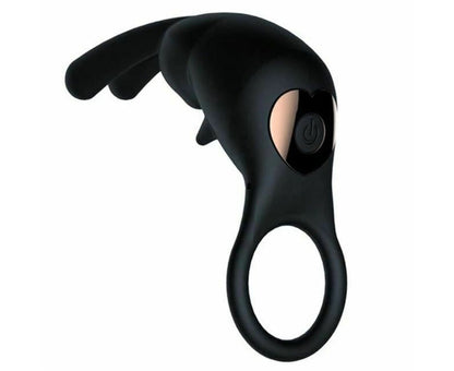 Black 10 Function Rabbit Vibrating Penis Ring
